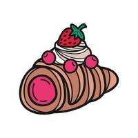 isolate bakery strawberry cream roll vector