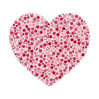 Heart made of pink dot circles logo isolated on white background. Halftone dots love doodle vector illustration. Speckled hearts shape design.