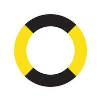 Yellow and black Warning stripe circle isolated on white background. Design with attention icon for banner, poster or signboard. Danger warning. vector