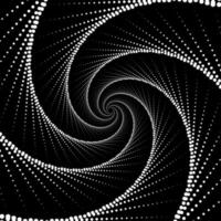 Black and white dotted spiral vortex background. Swirl pattern dots vector illustration.