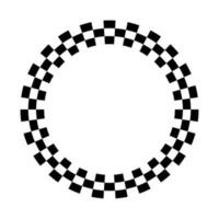 Black and white checkered circle frame isolated on white background. Checkerboard spiral pattern with alternating squares. vector