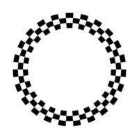 Black and white checkered circle frame isolated on white background. Checkerboard spiral pattern with alternating squares. vector