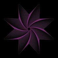 Purple star spirograph structure pattern logo isolated on black background. Rainbow decorative element vector illustration.