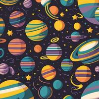 Cartoonish space planets pattern background vector