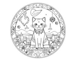 Cute Mandala cat coloring page design photo