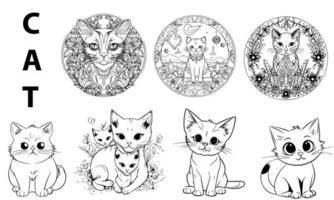 A set of cute cat coloring page illustration photo
