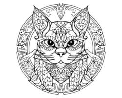 Wolf head mandala line art coloring page design photo