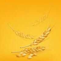 Realistic 3D vector illustration of falling golden wheat on a yellow background. Great for autumn and rural themes, as well as bakery and food designs. Ripe wheat in motion