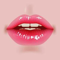 Beautiful 3D illustration of realistic lips with glossy red lipstick. Cute and glamorous female mouth, symbolizing beauty and sensuality. For cosmetic, fashion, and romantic vector