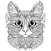 Cute Cat mandala line art coloring page design photo