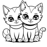 A couple of cute cat line art coloring page design photo