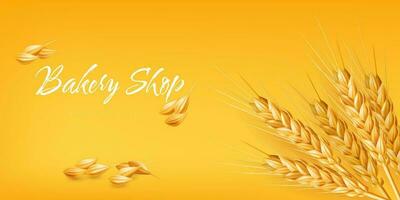 3D vector image of a bunch of ripe wheat spikes, rye, and dry straw perfect for any agricultural or farming design. Wheat spike with many visible seeds and grains. For agriculture, farms, baking