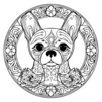 Cute dog line art coloring page with mandala design photo