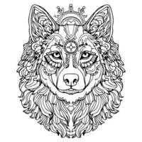 Wolf head line art coloring page design photo