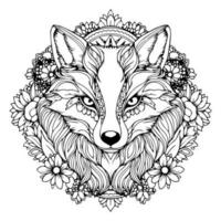 An angry line art wolf head coloring page design photo