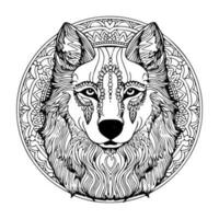 Creative wolf head sketch coloring page design for adults photo