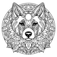 Mandala Wolf line art coloring book page illustration photo
