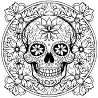 An awesome skull head coloring book page illustration photo