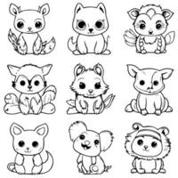 A set of cute bunny line art coloring book page design photo