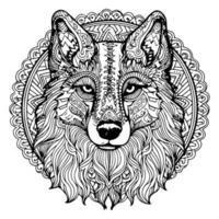 Wolf head line art coloring page design photo