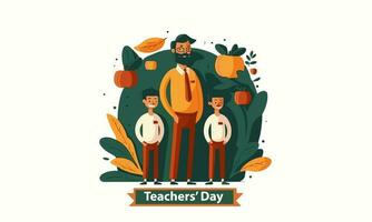 Flat Teacher Day celebrate with teacher by the student Illustration photo