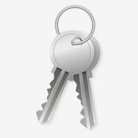 3D vector illustration of a realistic metallic silver key with a keyring on a white background. Symbolizing access, security, and privacy. Perfect for real estate, home, and property concepts.