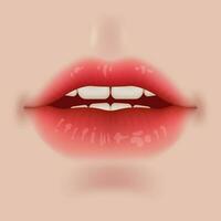 Beautiful 3D illustration of realistic lips with ombre lip makeup. Gradient effect enhances the beauty and glamour of the female face. Plump, sensual lips are perfect for cosmetic, fashion, romantic vector