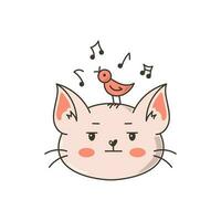 Cat with bird vector