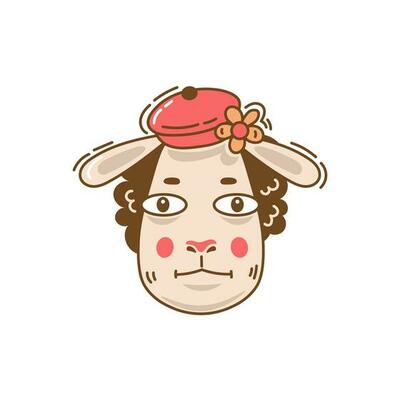 Sheep in hat with flower doodle