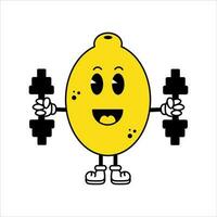 Lemon character with dumbbells vector