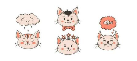 Cute kitten head collection vector