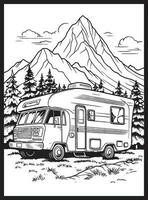 RV Road Trip Coloring Pages Adults vector