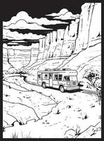 RV Road Trip Coloring Pages Adults vector