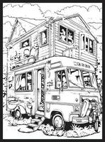 RV Road Trip Coloring Pages Adults vector