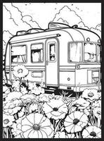 RV Road Trip Coloring Pages Adults vector