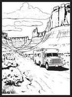 RV Road Trip Coloring Pages Adults vector