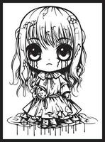 Cute Horror Chibi Coloring Pages vector