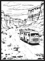 RV Road Trip Coloring Pages Adults vector