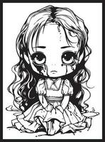 Cute Horror Chibi Coloring Pages vector