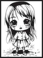 linda horror chibi colorante paginas vector