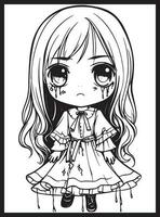 linda horror chibi colorante paginas vector