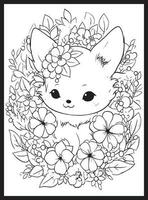 linda kawaii flor colorante paginas vector