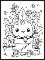 Cute Kawaii Flower Coloring Pages vector