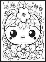 linda kawaii flor colorante paginas vector