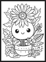 Cute Kawaii Flower Coloring Pages vector