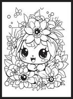 linda kawaii flor colorante paginas vector