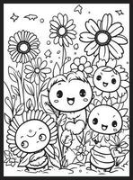 Cute Kawaii Flower Coloring Pages vector