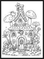 Magical Fairy Houses Coloring page vector