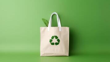 Eco Recycle Bag Background, No Plastic Bag Concept, Stop Using Disposable Package. photo