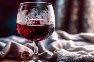 Red Wine in a Crystal Glass, Close-up Shot, photo